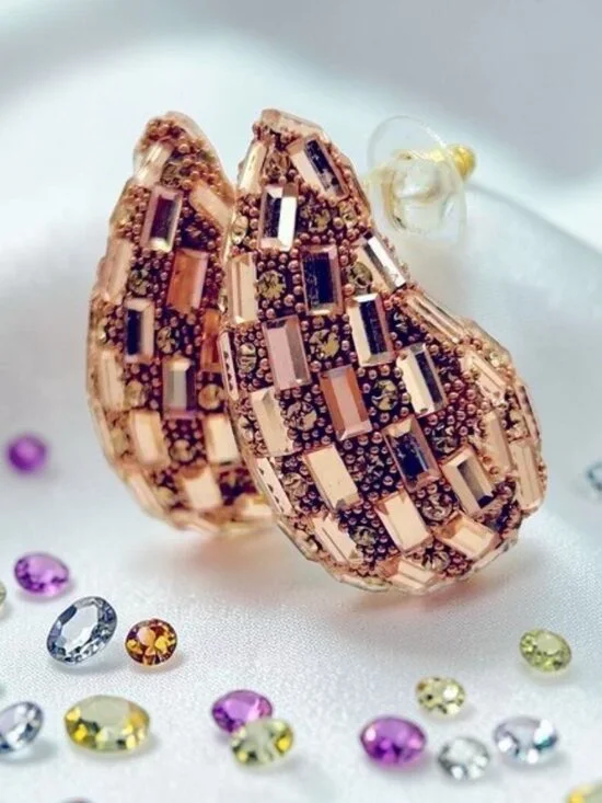 Rose Gold Mosaic-Styled Teardrop Pierced Statement Earrings ✨NWOT✨ - Picture 2 of 5